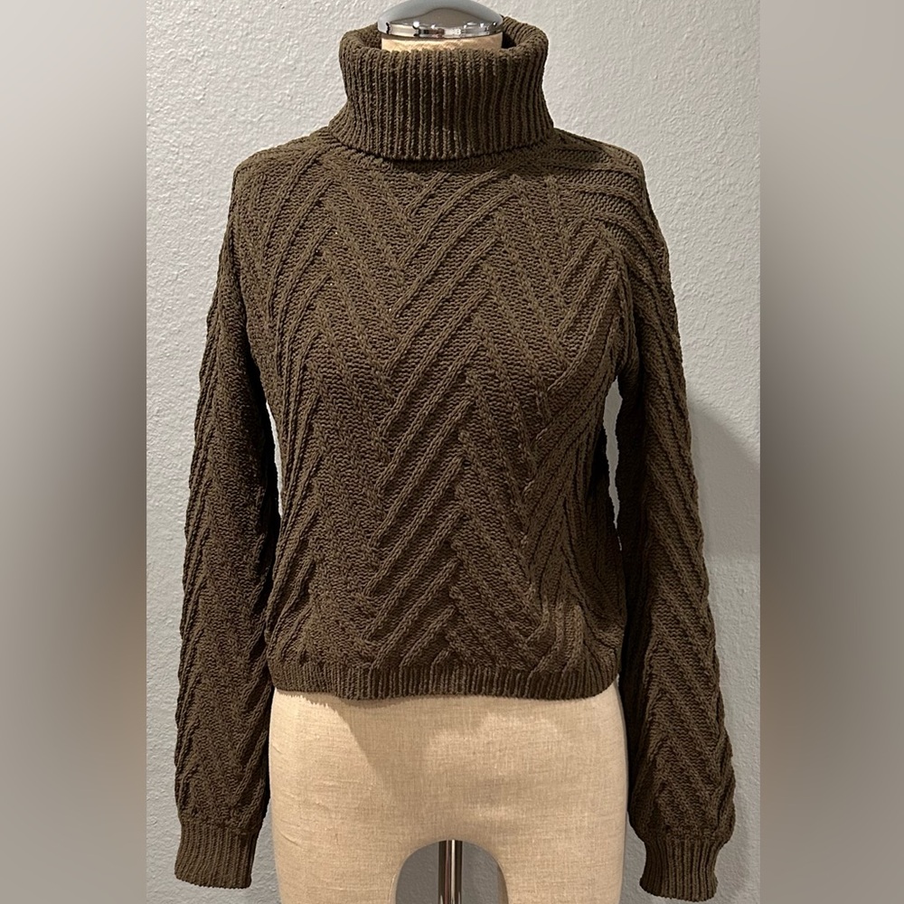 Cute Dark Green Knitted Turtle Neck Sweater